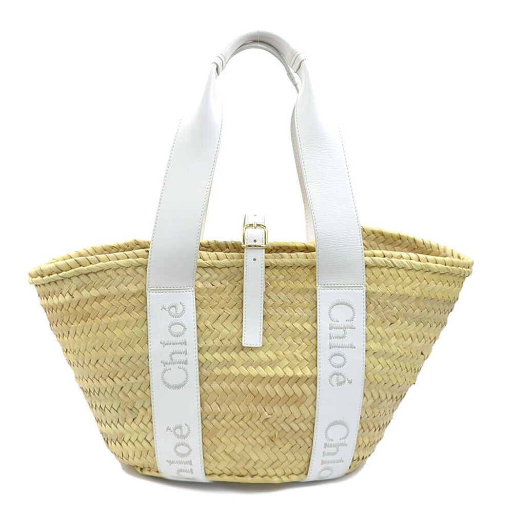 Chloe handbag straw leather basket bag white natural